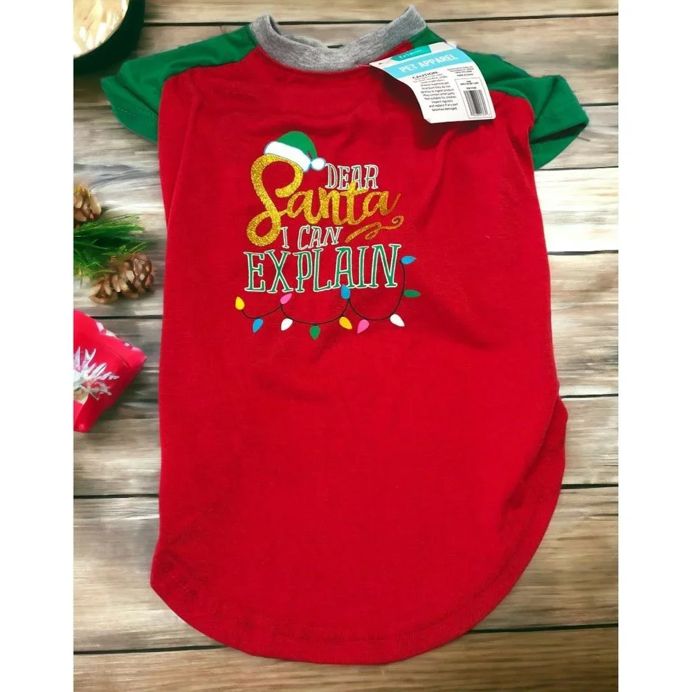 Dog Christmas Costume Red Shirt Size Large Dear Santa I Can Explain NWT